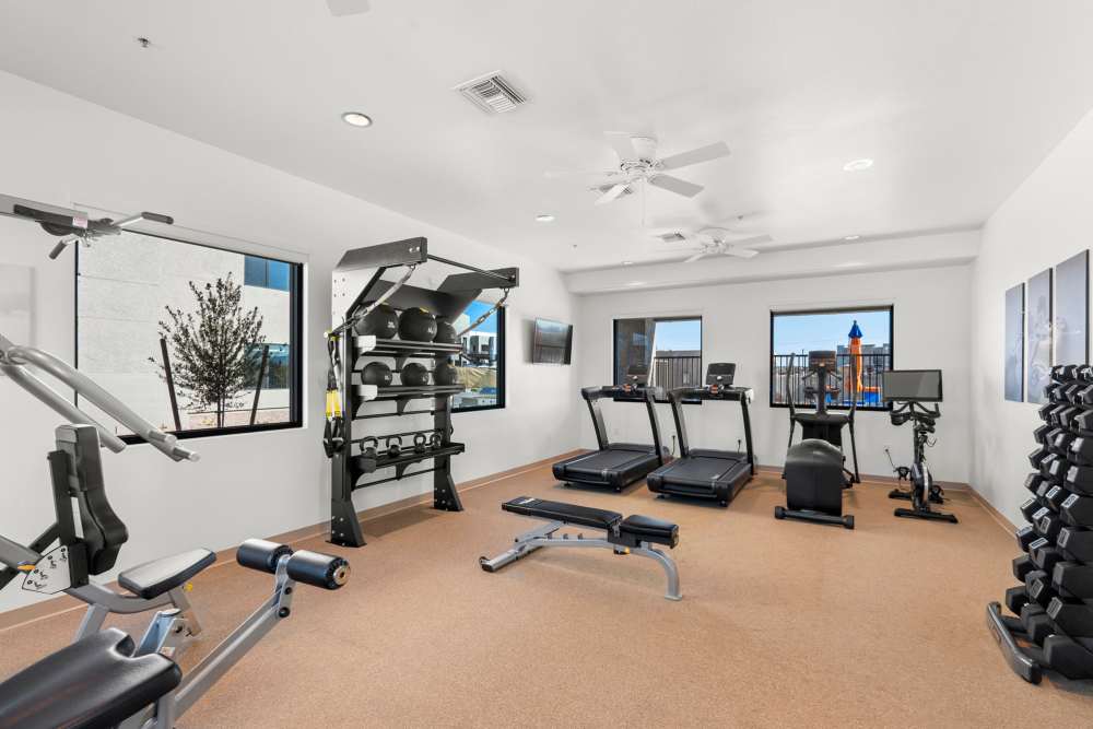Fitness center with lots of window at Olympus at Arroyo Verde in Tucson, Arizona