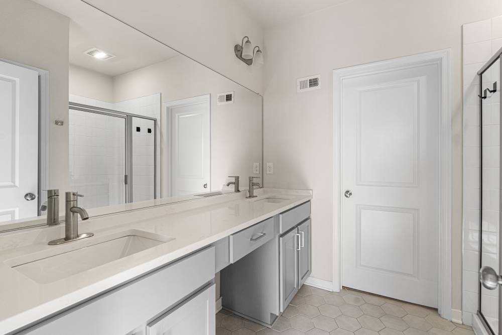 Townhome bathroom with dual vanity at The Westbrook at Brewer's Row in Richmond, Virginia