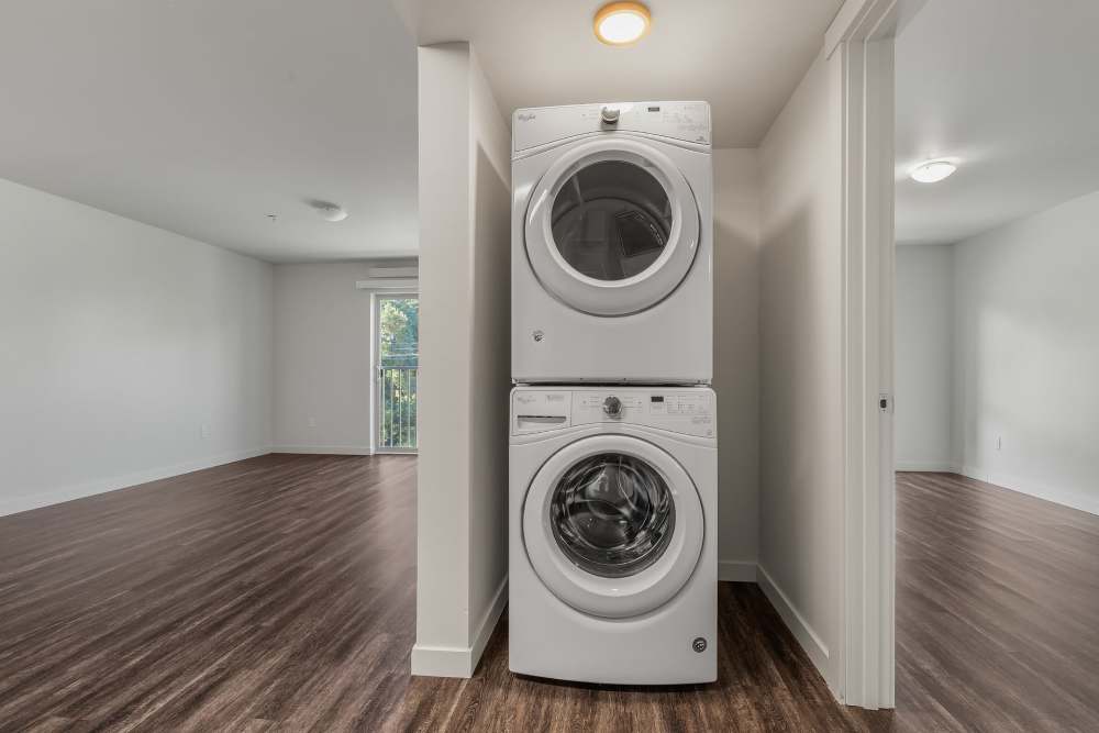 Stacked washer and dryer at Blanton Commons in Beaverton, Oregon