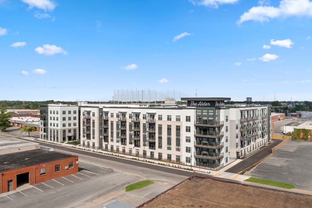 Building exterior at The Alder on Dabney in Richmond, Virginia