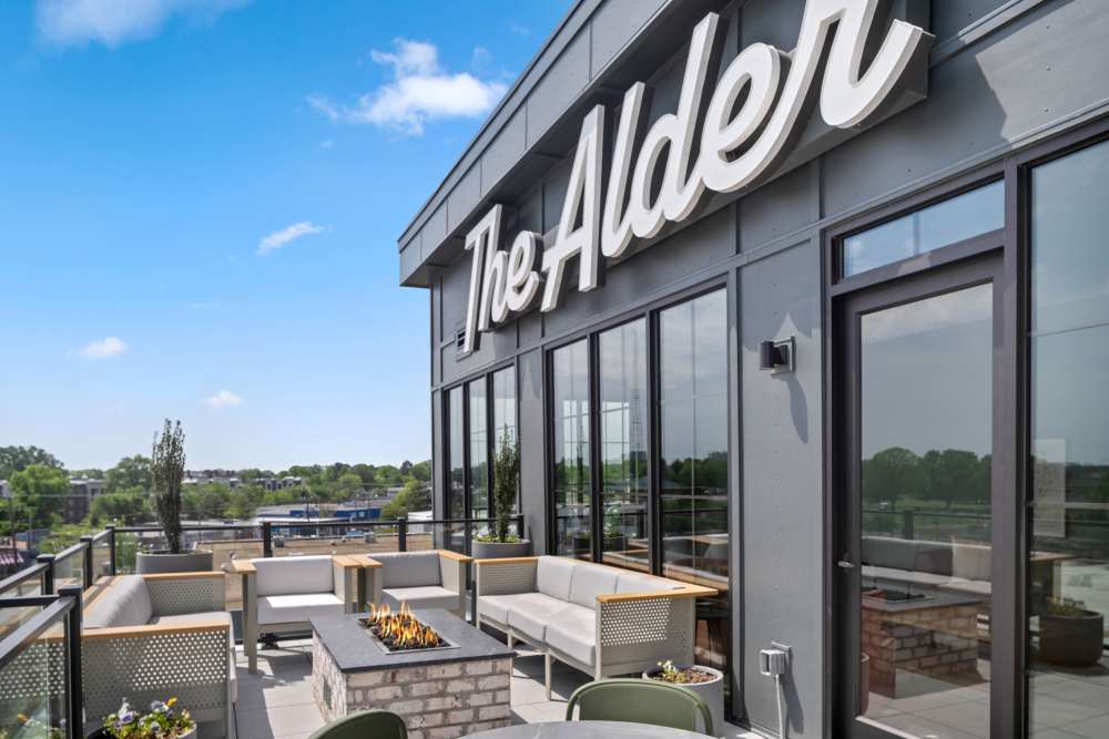 Sky lounge with beautiful view of the city at The Alder on Dabney in Richmond, Virginia