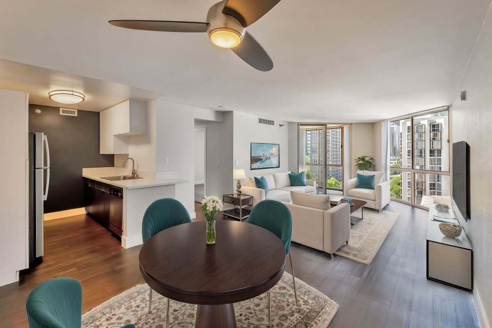 Apartment living room at Promenade Towers in Los Angeles, California