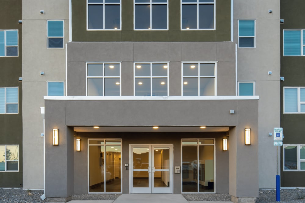 Entrance to buiding at Casa de Encantada Senior Apartments in Rio Rancho, New Mexico