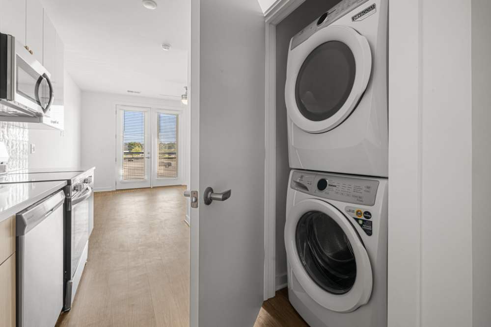Stacked washer and dryer at The Alder on Dabney in Richmond, Virginia