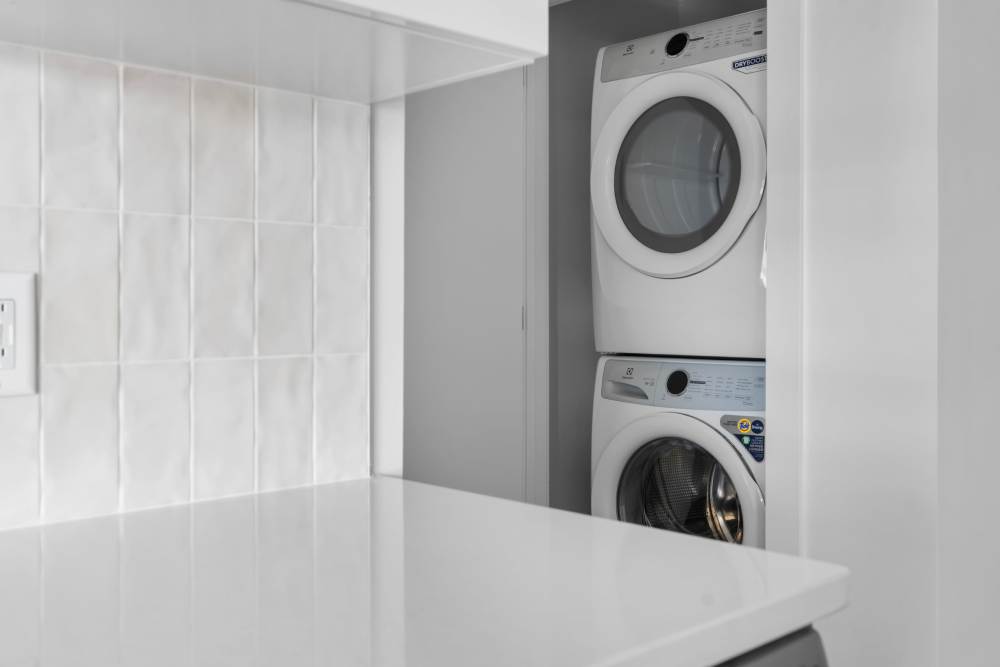 Stacked washer and dryer at The Alder on Dabney in Richmond, Virginia