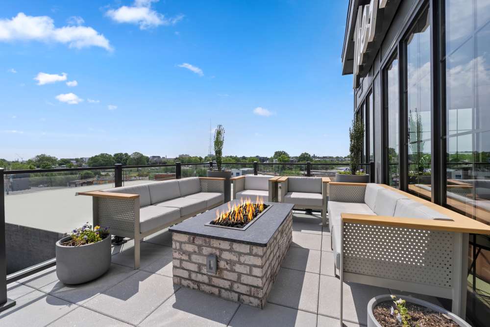 Rooftop lounge with RVA skyline views at The Alder on Dabney in Richmond, Virginia