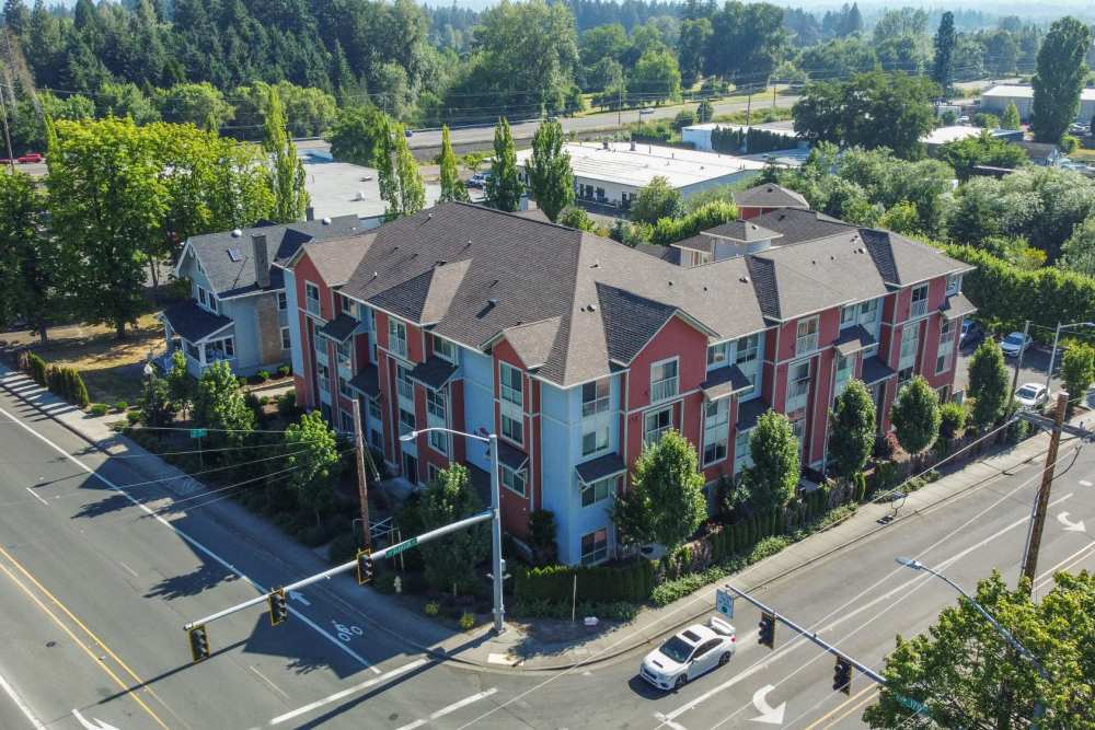 Community on a corner at Blanton Commons in Beaverton, Oregon