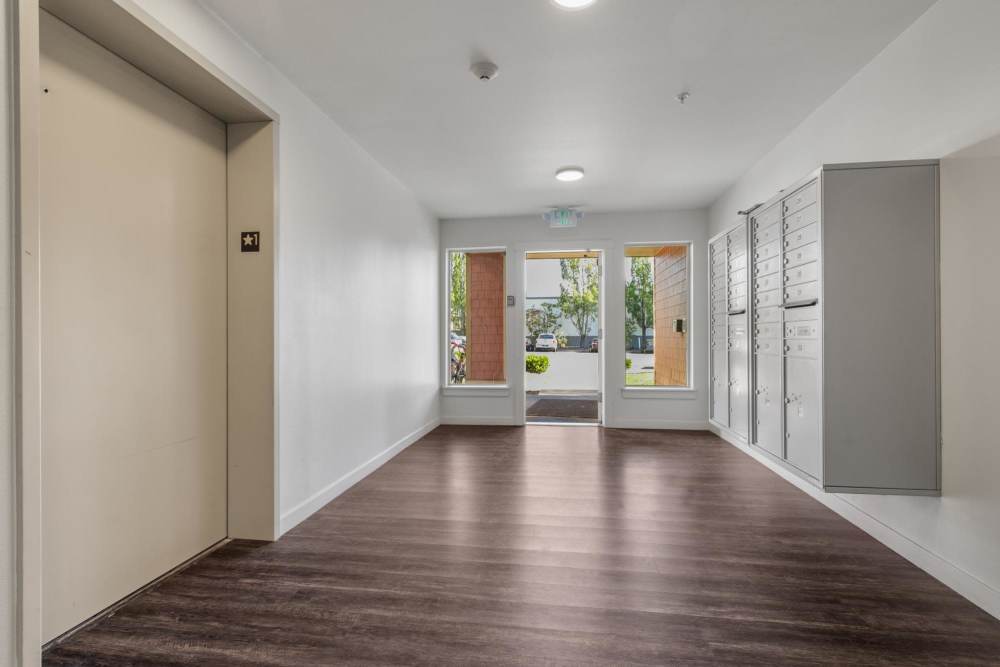 Lobby with multiple storage units at Blanton Commons in Beaverton, Oregon