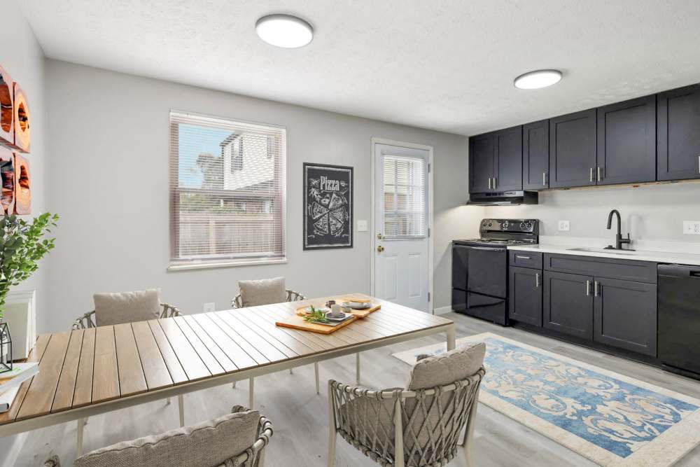 Kitchen with granite countertops at North Eden Townhomes in Columbus, Ohio