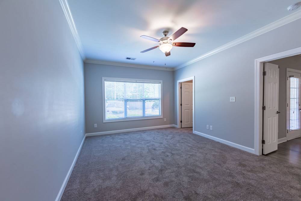 Unfurnished bedroom with carpet flooring at Amelia Apartments in Fayetteville, North Carolina