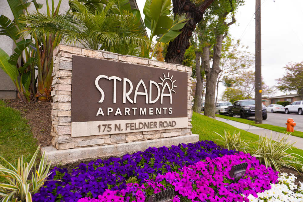 Signage outside of Strada Apartments in Orange, California
