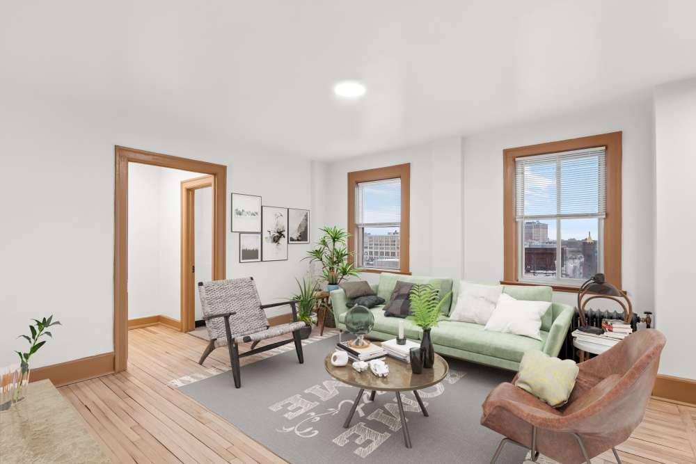 Bright living room at Detroit Living in Detroit,Michigan