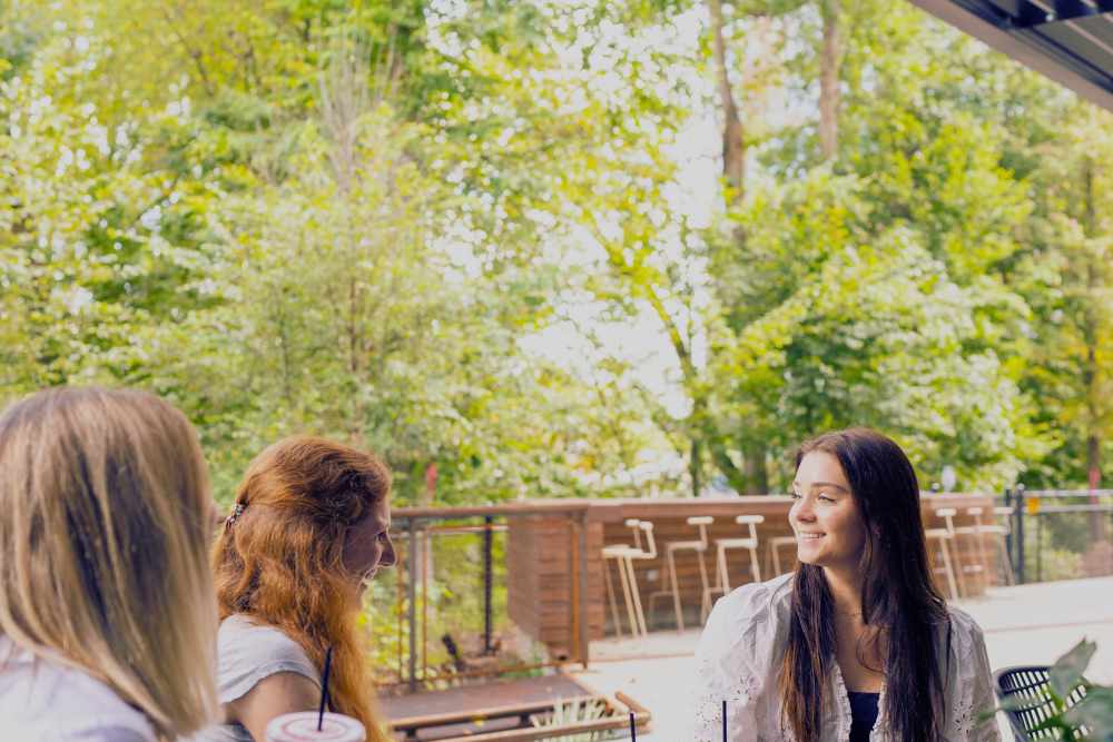 Residents enjoying an outdoor space near St. Albans Lofts in Raleigh, North Carolina
