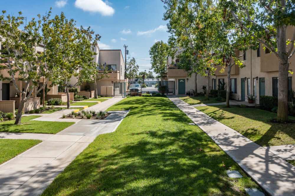 Courtyard at Wallace Court Apartments in Costa Mesa, California