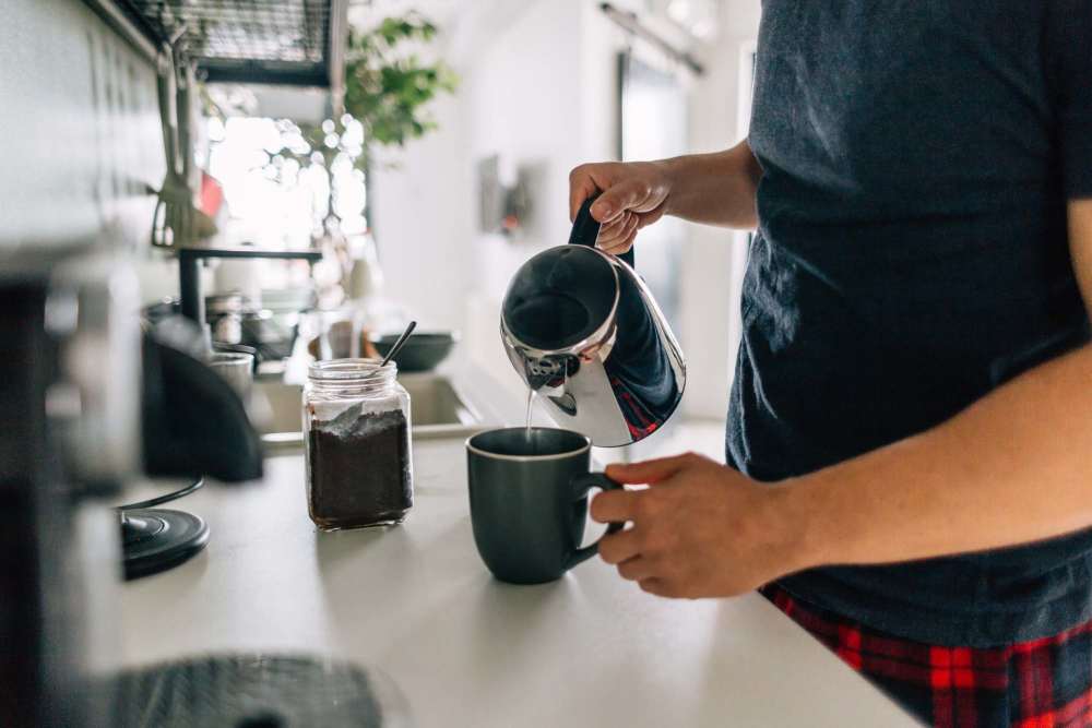 Modern kitchen with coffee at Detroit Living in Detroit, Michigan