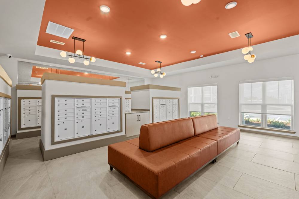 Premium clubhouse with a large sofa and unique roofing at North Bay Landing in Panama City,Florida
