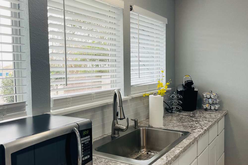 Clubhouse kitchen at Icon Apartments in San Antonio,Texas