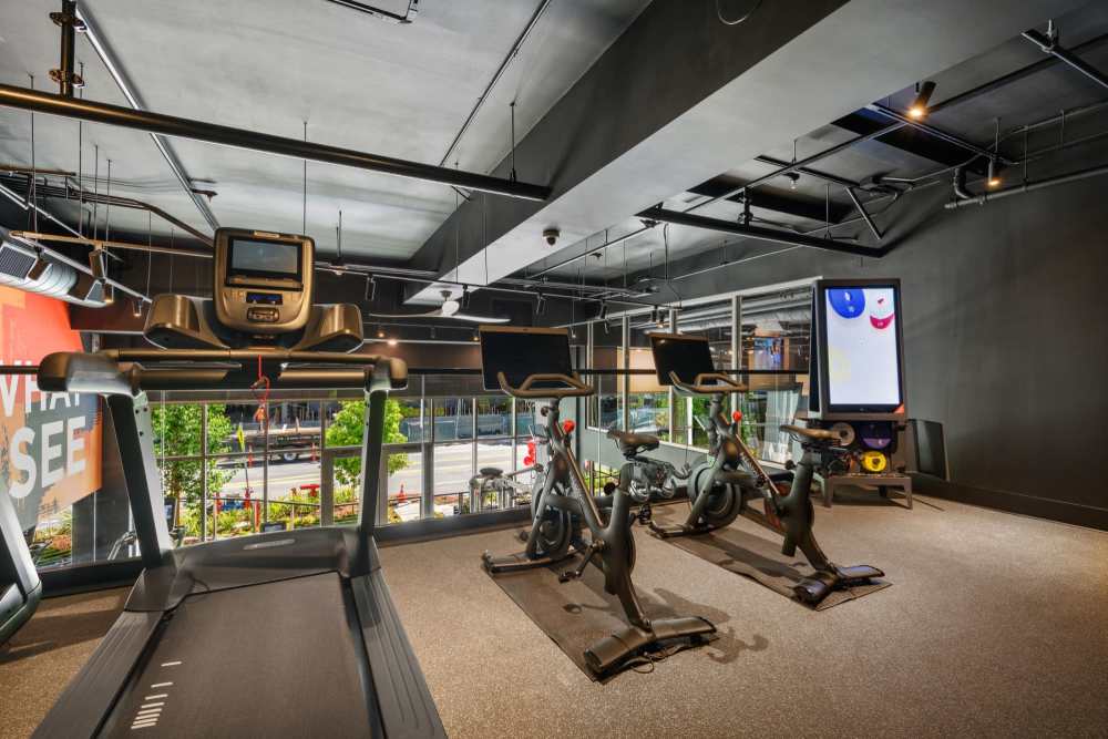 Treadmills in the Graham fitness center at The Fields in Milpitas, California