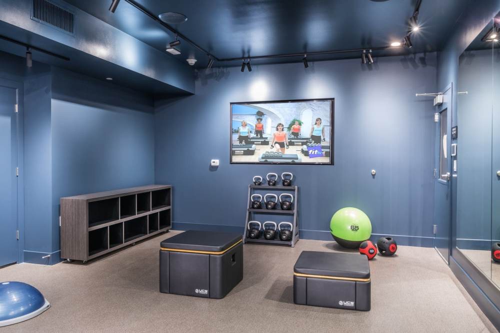 Functional training are in the fitness center at The Fields in Milpitas, California