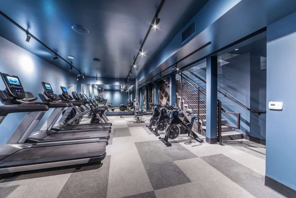 Treadmills in the fitness center at The Fields in Milpitas, California