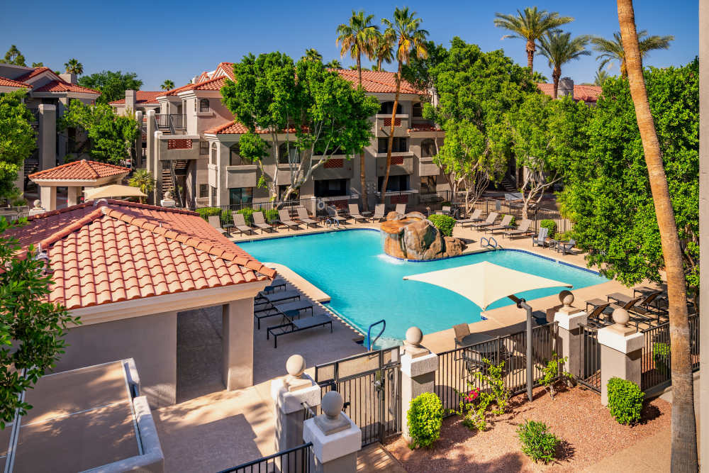 Overview of swimming pool at San Marin at the Civic Center in Scottsdale, Arizona