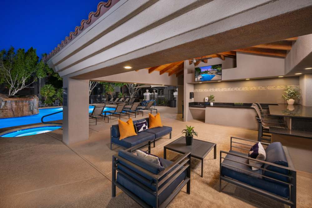 Covered patio area at San Marin at the Civic Center in Scottsdale, Arizona