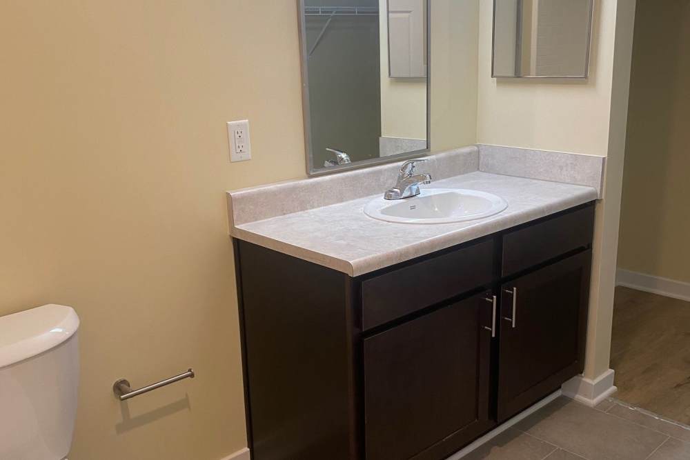 Bathroom in a home at Saratoga Place Apartments in Suffolk, Virginia