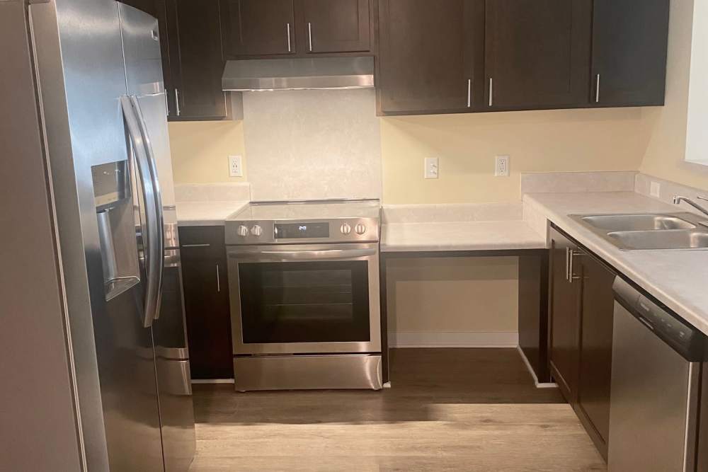 Stainless-steel appliances at Saratoga Place Apartments in Suffolk, Virginia