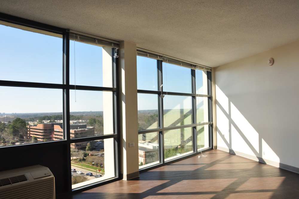 Bright windows at Capital Towers in Raleigh, North Carolina