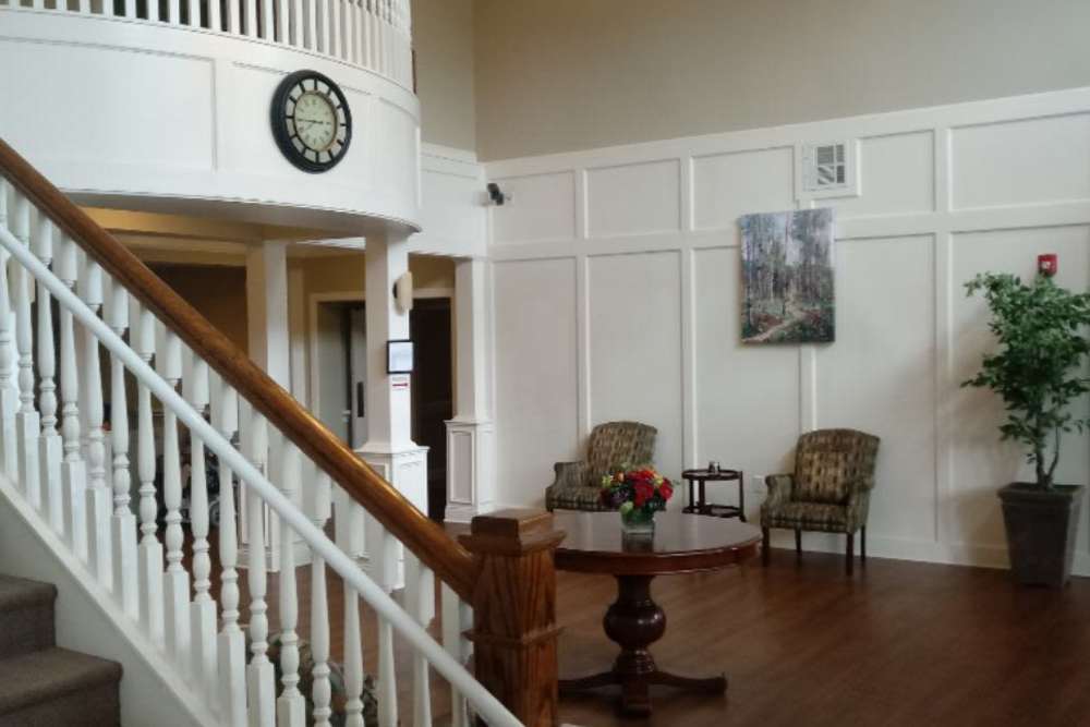 Staircase inside the apartment building at Ellsworth Commons Apartments in Greenville, North Carolina