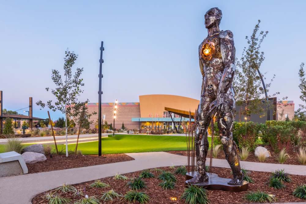 Outdoor metal man of steel at Reno Experience District in Reno,