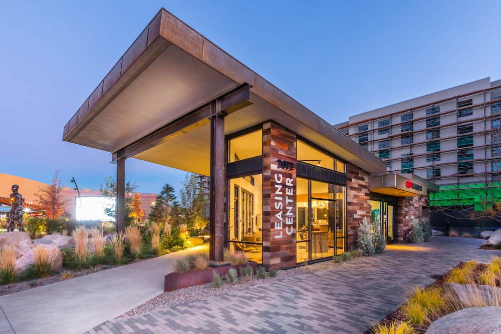 Entrance to leasing office at Reno Experience District in Reno,