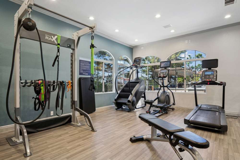 Fitness center with treadmills at Paloma Summit Condominium Rentals in Foothill Ranch, California