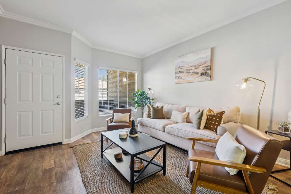 Dining room overlooking the living room at Paloma Summit Condominium Rentals in Foothill Ranch, California