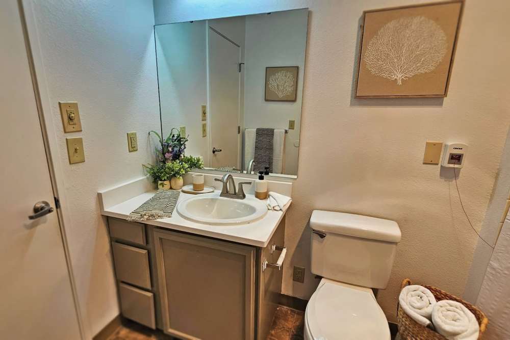 Interior view of a bathroom with a sink, toilet at Neawanna By The Sea in Seaside, Oregon