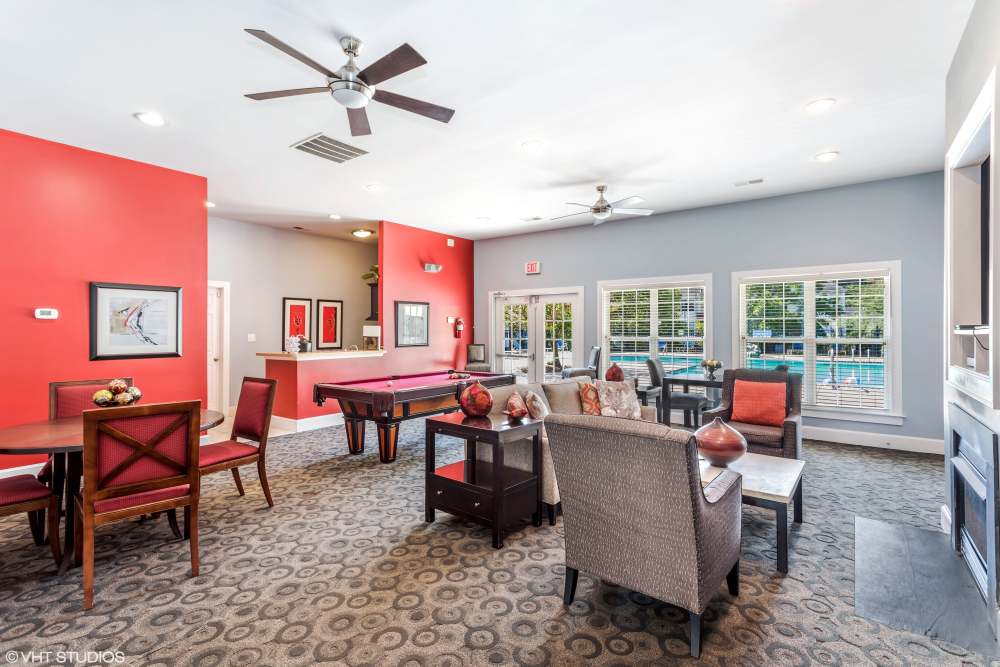 Clubhouse with red accent wall paint at Malvern Lakes Apartments in Fredericksburg, Virginia  