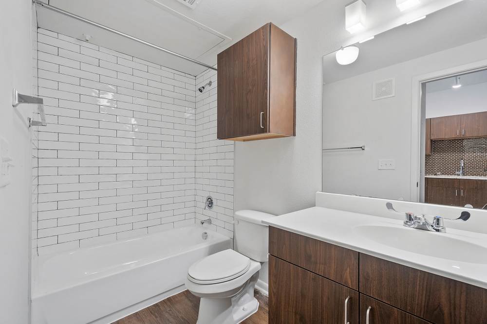 Bright bathroom at The Lofts At West 7th in Fort Worth, Texas