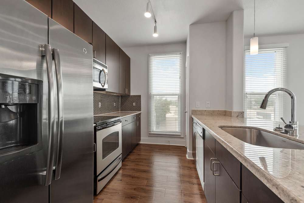 Apartment kitchen at The Lofts At West 7th in Fort Worth, Texas