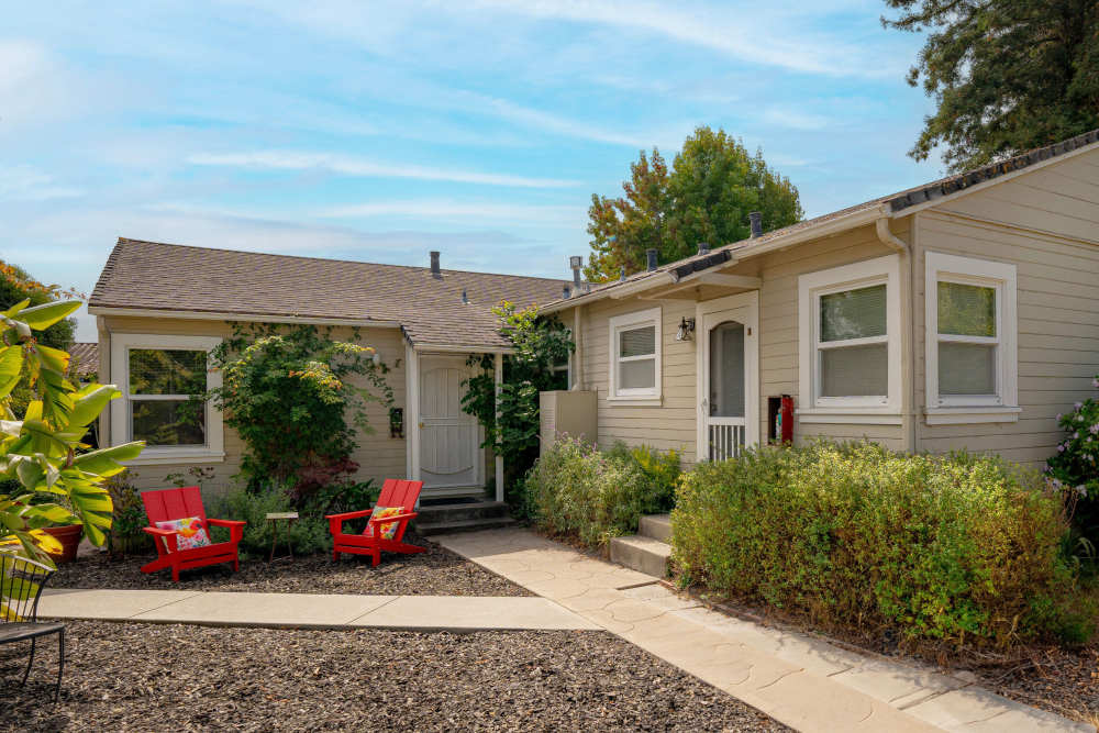 Exterior of the house with seating area at Copa Cabanas in Santa Cruz, California,