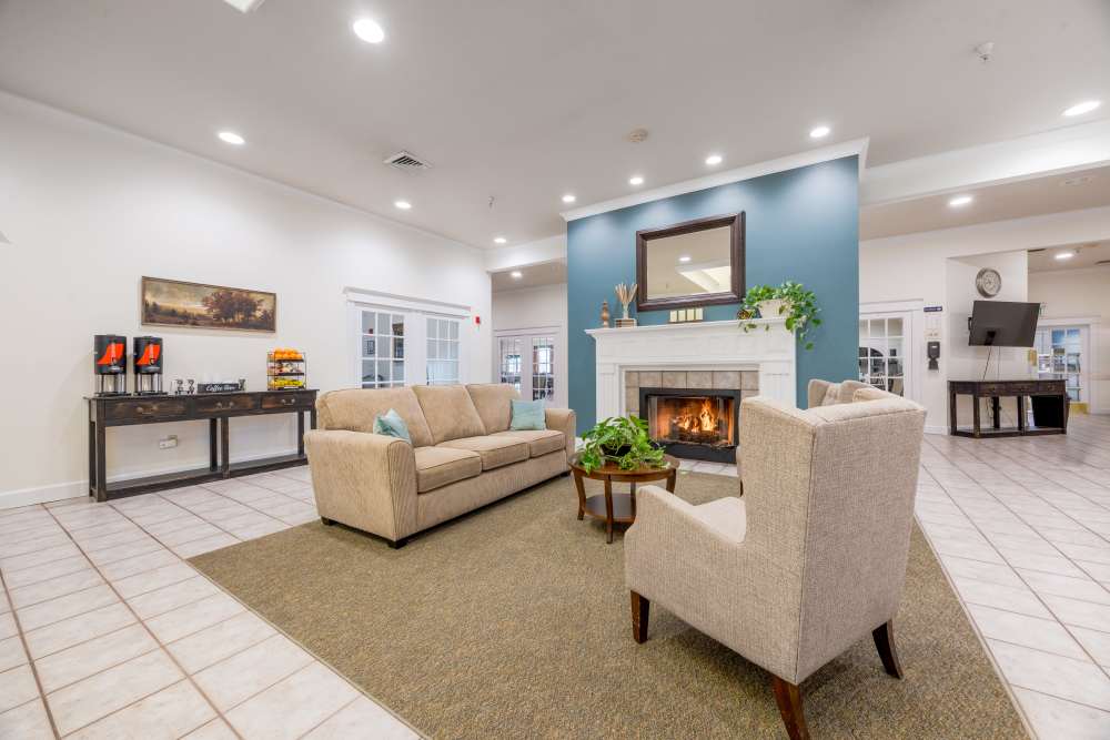 Lounge with fireplace at Truewood by Merrill, Vancouver in Vancouver, Washington