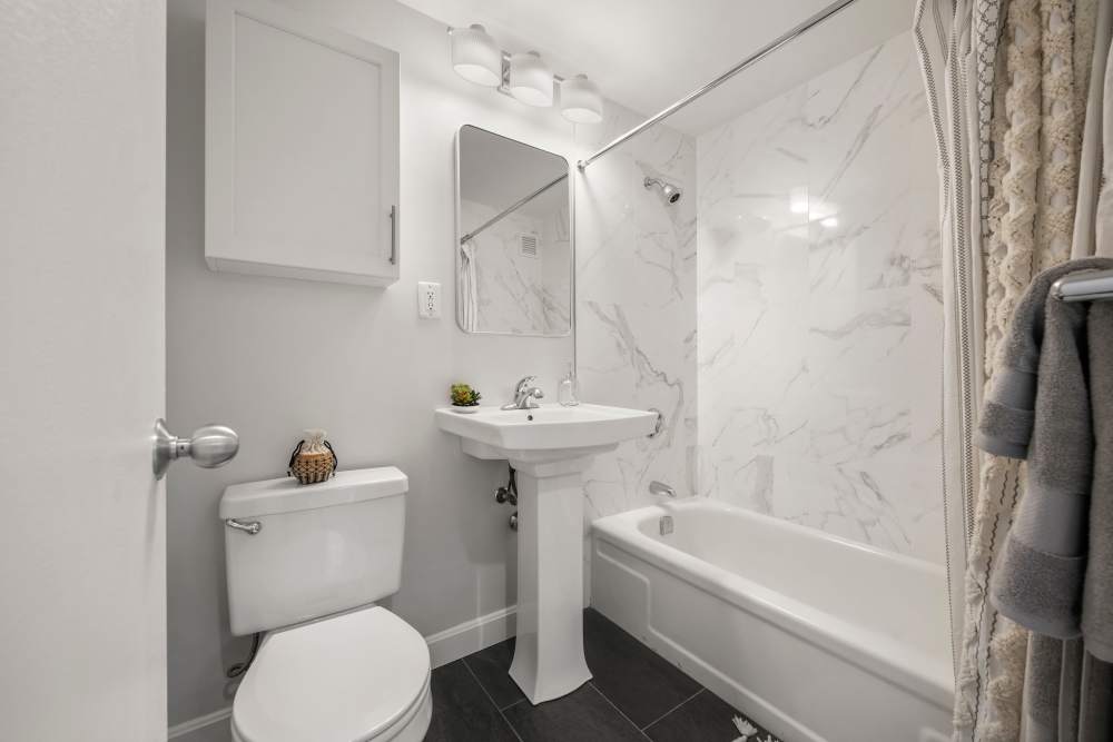 Bathroom with great lighting at Parkside Place in Cambridge, Massachusetts