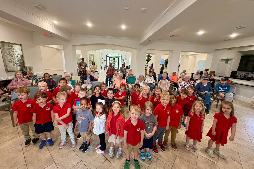 Residents gathered for a speech at The Blake at Kingsport in Kingsport, Tennessee