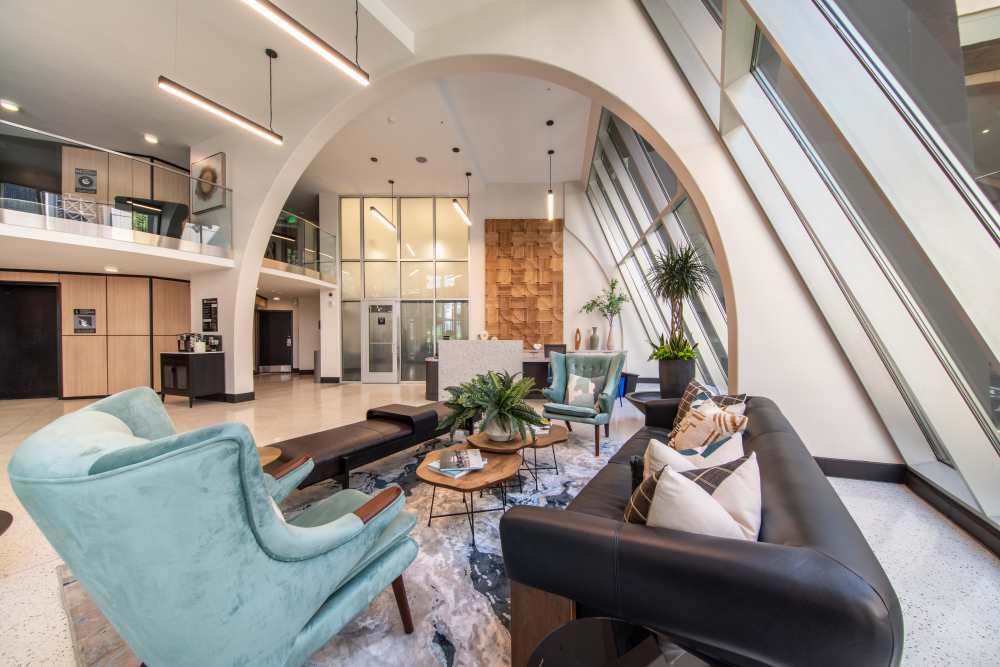 High ceiling lobby at Tower 801 in Seattle, Washington