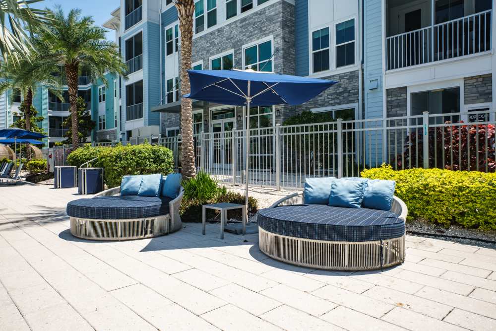 Pool Side with Couches at The Addison Skyway Marina in St. Petersburg, Florida