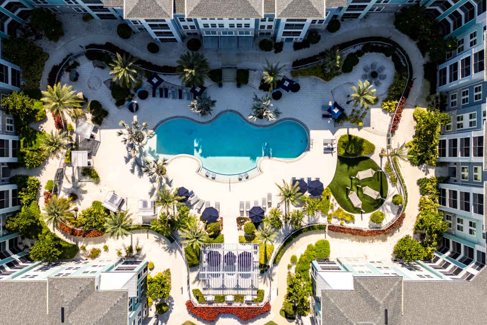 View of the pool from the roof at The Addison Skyway Marina in St. Petersburg, Florida