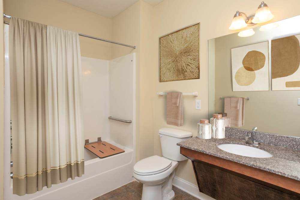 Bathroom with nice countertops at Sage Creek Apartments in Augusta, Georgia