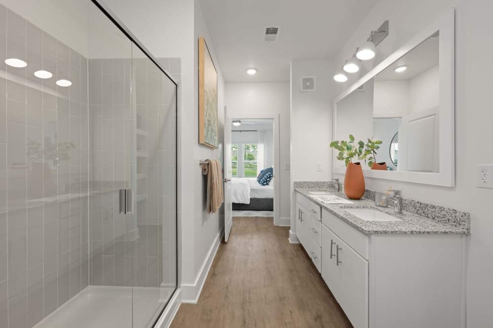 Primary bathroom at The Maggie Flats with a walk-in shower