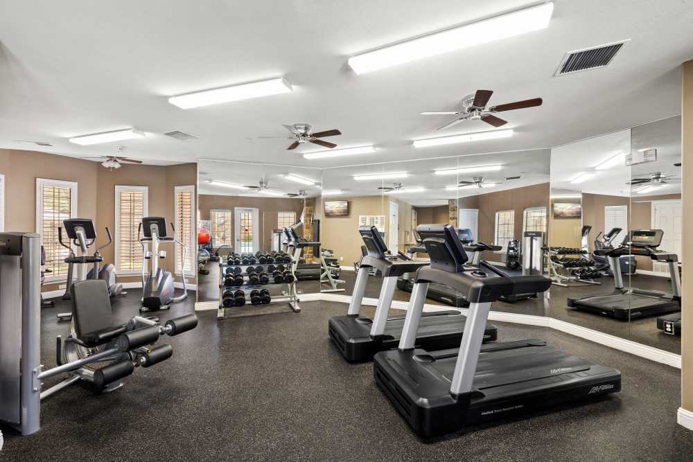 Fitness center at Villas at Parkside in Farmers Branch, Texas