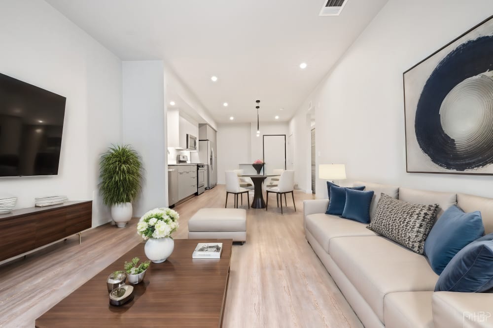Spacious living room at The George Apartment Homes in Anaheim, California