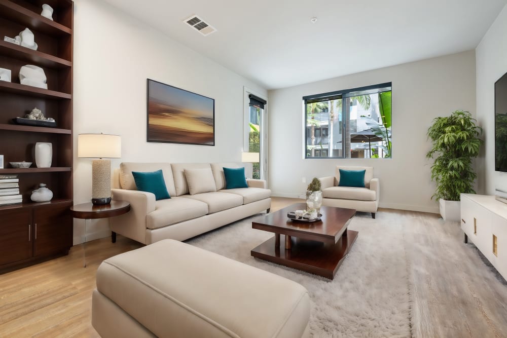 Living room at The George Apartment Homes in Anaheim, California
